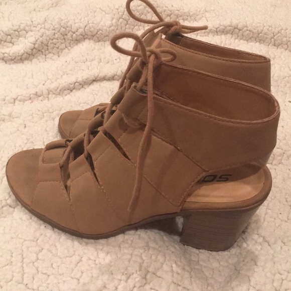 Soda Lace Up Cutout Bootie Peep Toe Heels - Picture 7 of 11